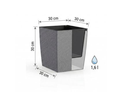 Květináč DELTO STONE 30x30x30 samozavlažovací nízký kamenná šedá